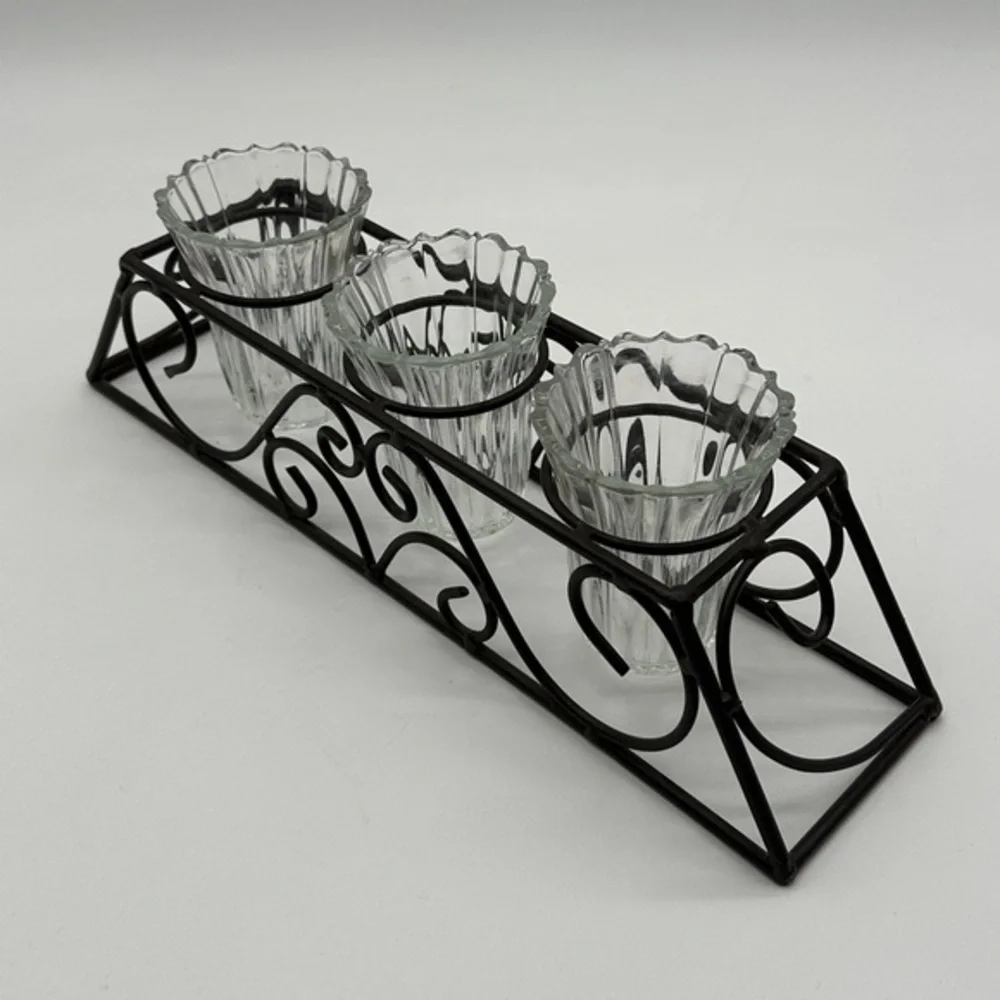 Glass Dip Trio with wrought‎ Iron Stand